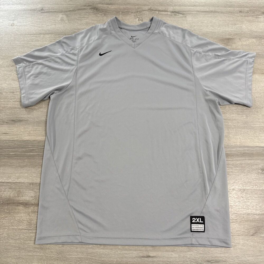 Nike Shirt Men’s Gray 2XL Dri-FIT V-Neck Short Sleeve Training Workout Athletic